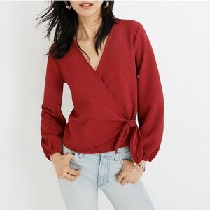 Madewell Texture & Thread Crepe Wrap Top in Deep Crimson Size Small